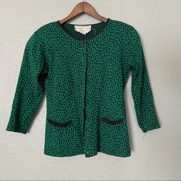 ADRIENNE VITTADINI Vintage Leopard Cardigan Small Green Black Y2K Dark Academia - Picture 11 of 11